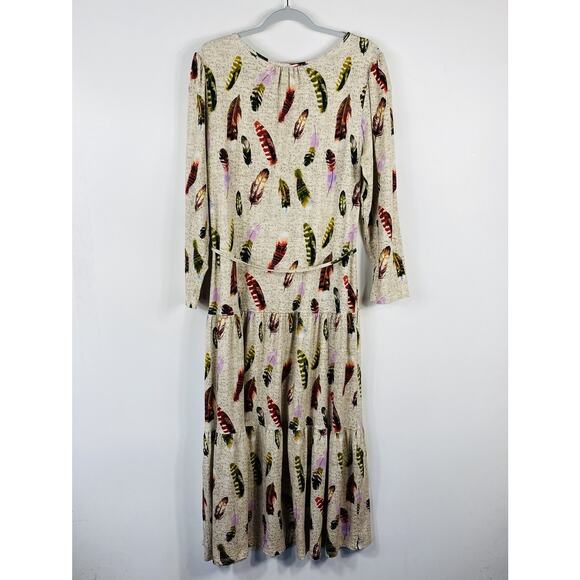 Astrologie Size Large Feather Print Long Sleeve Belted Maxi Dress - Picture 2 of 5